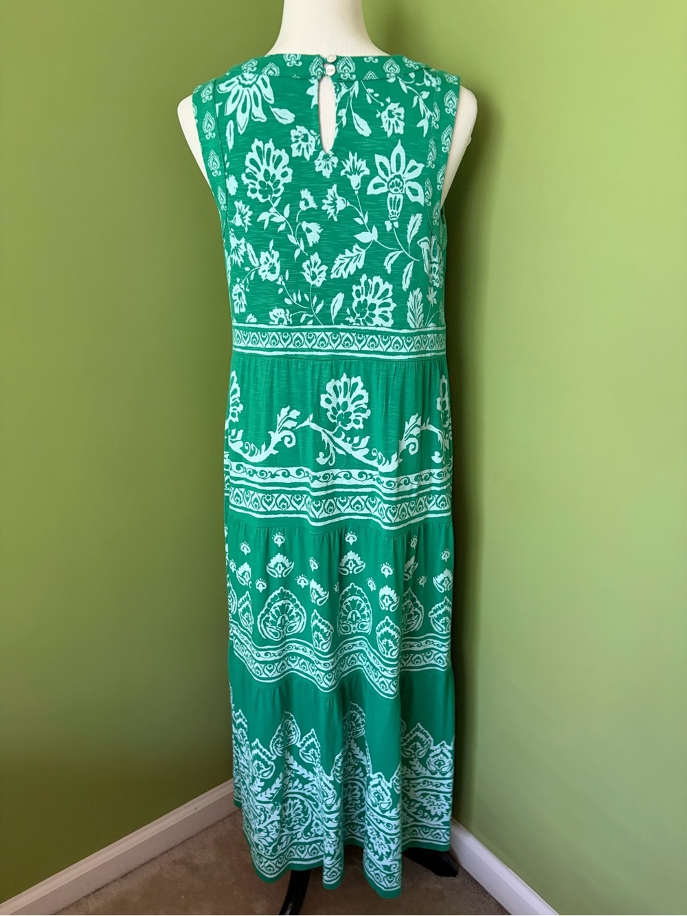 J.Jill Green and White Print Sleeveless Maxi Dress - Picture 4 of 8